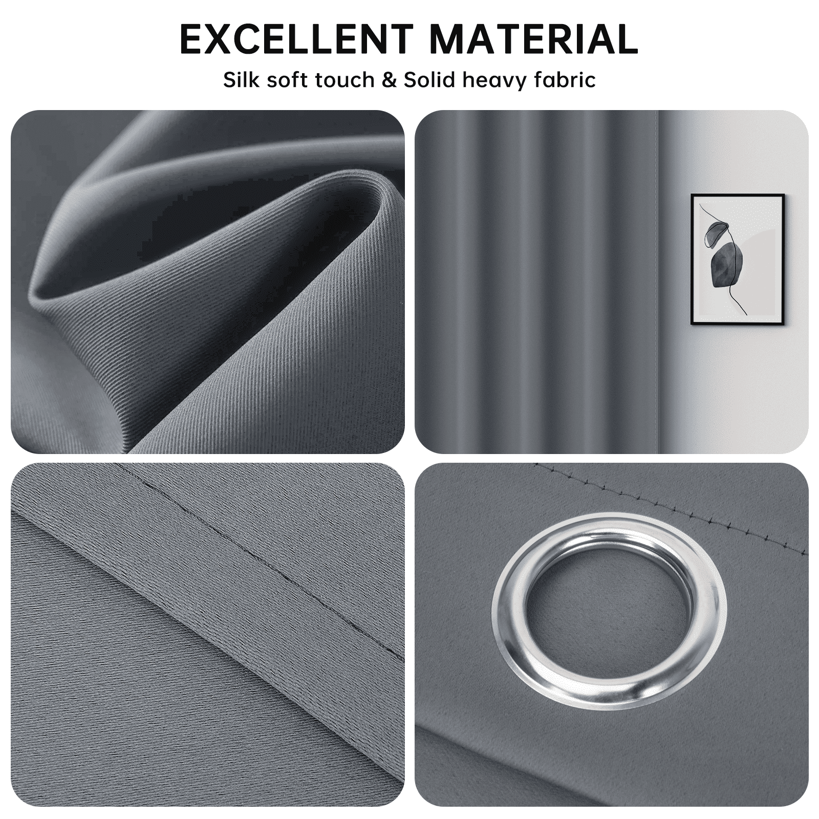 XUEYU 100% Blackout Curtains for Bedroom, Light Blocking Thermal Insulated Curtains with Noise Reduction, 52x96 Inch Room Darkening Window Drapes, Set of 2 Panels, Gray