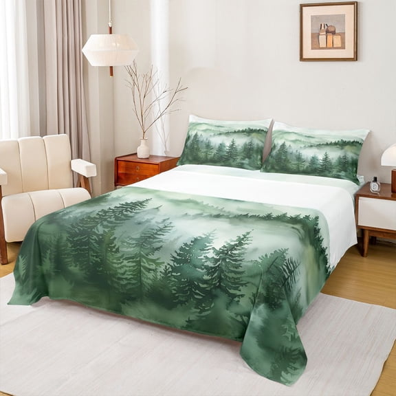 Manfei Tree Print 3pcs Twin Sheet Sets for Teens Boys Girls,Botanical Theme Twin Fitted Sheet,Jungle Plants Breathable Flat Sheet,Luxury Bedroom Decor