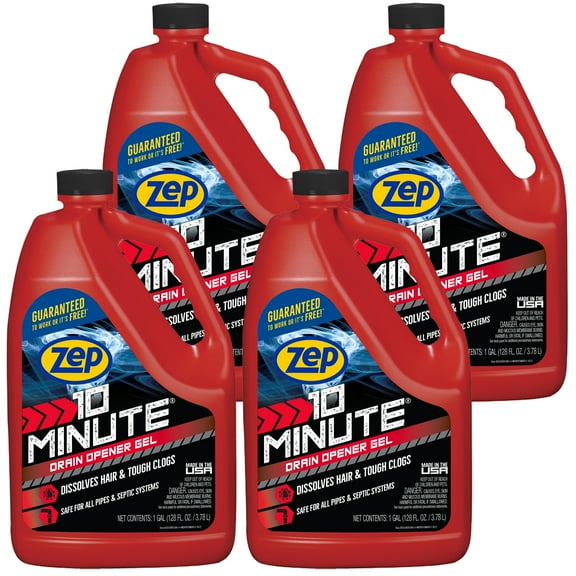 Zep 10 Minute Drain Opener Gel 1 Gallon (Case of 4) ZHCR128NG - Commercial Strength, Fast Acting and Safe For All Pipes