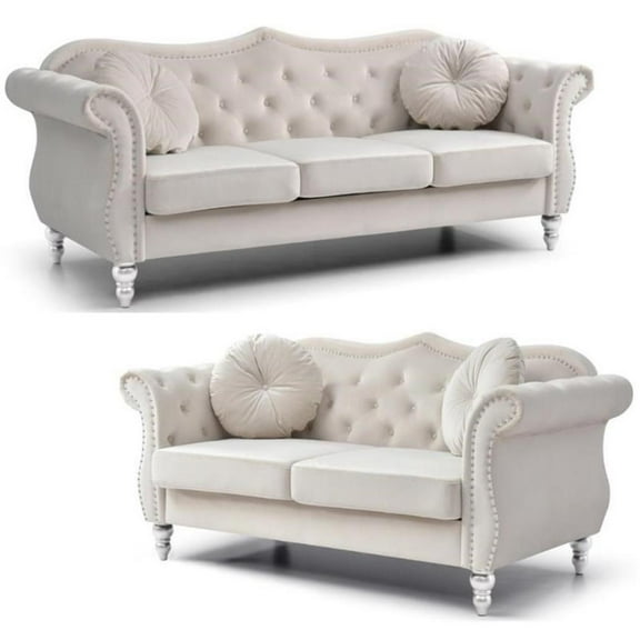 Home Square 2-Piece Furniture Set with Sofa and Loveseat in Ivory