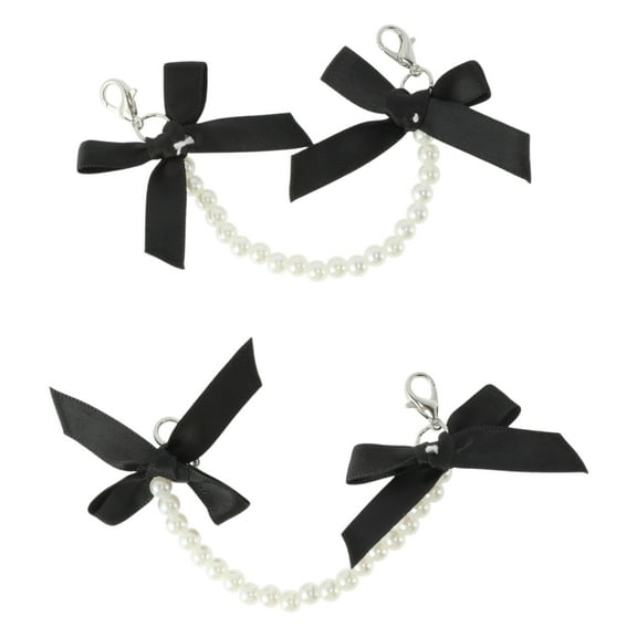Unique Bargains 1 Pair Shoelace Charms Sparkly Bow Pearl Chain Decorative Shoe Clips Black