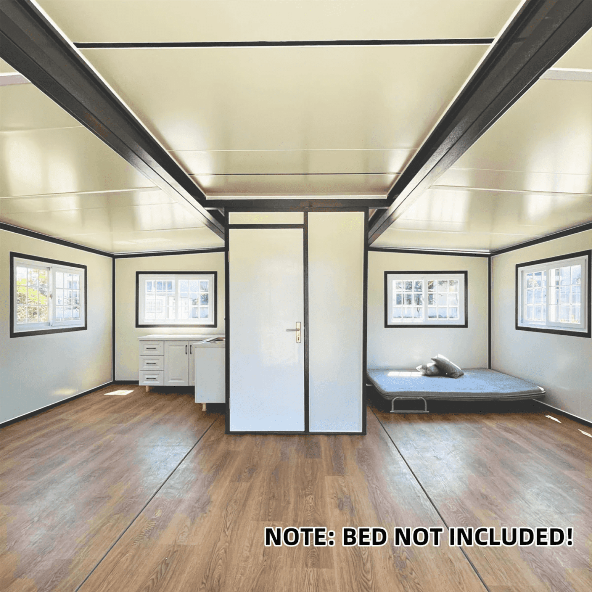 DuraYu 19x20ft Expandable Prefab Tiny Home, Steel Frame Foldable Modular Cabin with L-Shaped Cabinet, Portable ADU House for Backyard Office, Mobile Living