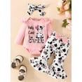 thumbnail image 3 of WIBACKER Holy Cow I'm Cute Newborn Outfit Baby Girl Going Home Outfits Ruffle Ribbed Romper Top Floral Pants Set Fall Winter Clothes, 3 of 7