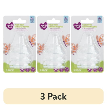 (3 pack) Parent's Choice Wide Neck Silicone Nipples, 6+ Months, 3 Pack