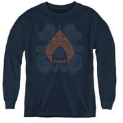 Aquaman Movie Aqua Paisley Youth Long Sleeve T-Shirt Tee Navy