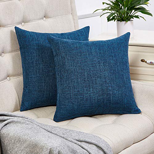 TIMPCV Set of 2 Dark Blue Pillow Covers Rustic Linen Decorative Square