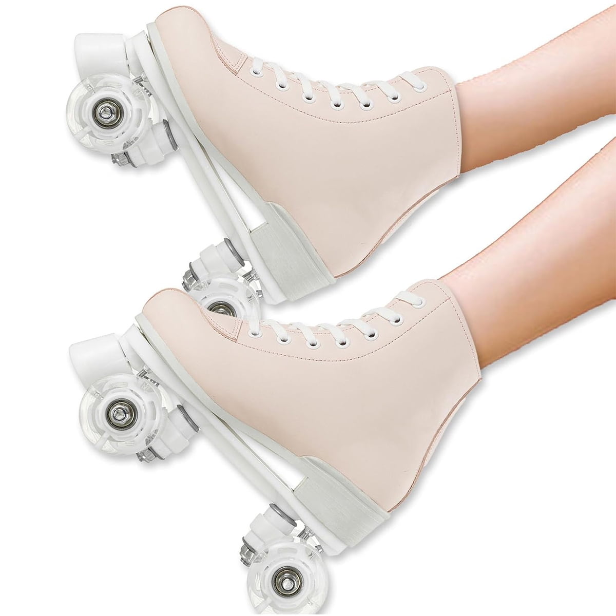 SLLINGLUO Roller Skate for Women, Adult Classic High Top Leather Light up Wheels Double Row Quad Skates, Pink, Size 7