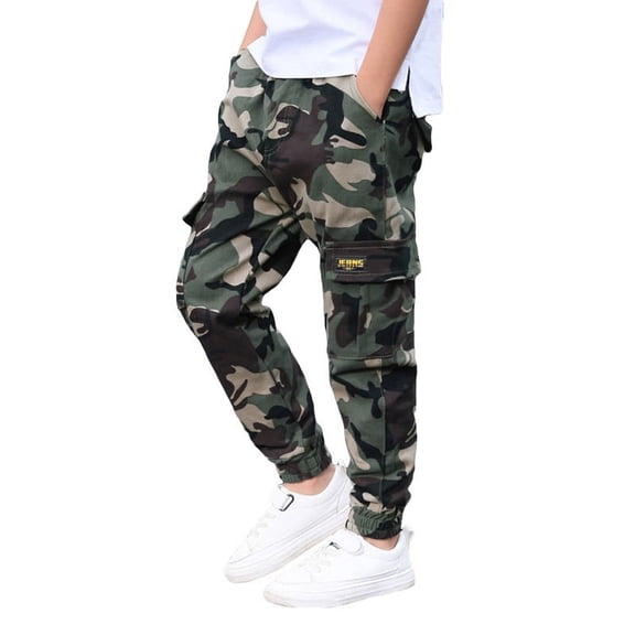Rolanko Boys' Cargo Pants Casual Kids Joggers Elastic Waist Outdoor Hiking Baggy Trousers 4-14 Years