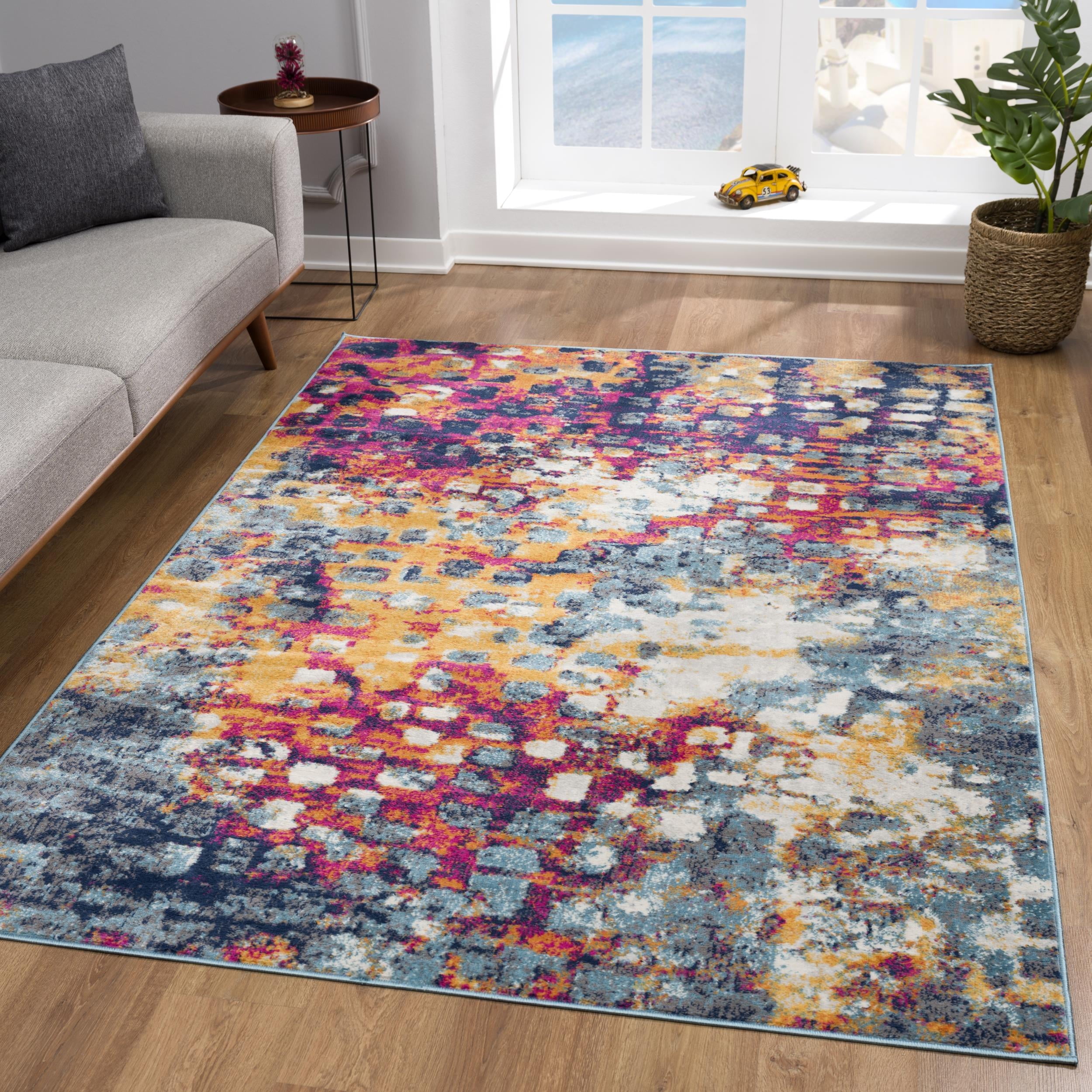 Rug Branch Savannah 2' x (Exact Size: 2'3" 2') Boho Indoor Doormat Rug, Yellow Blue, Abstract - Entryway, Hallway, Bathroom, and Kitchen
