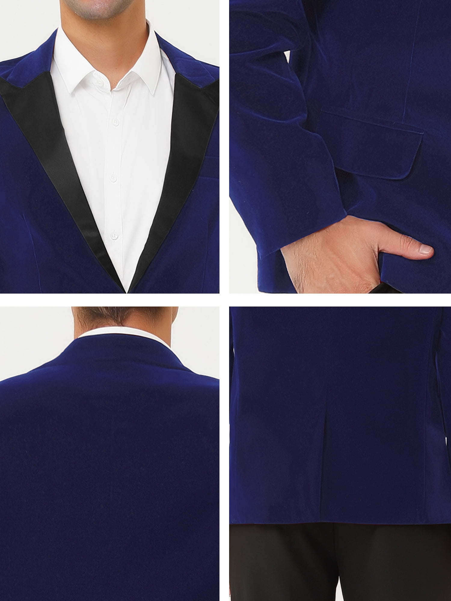 Unique Bargains Men's Velvet Blazer One Button Party Prom Tuxedo Dinner Suit Jacket XL Blue