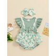thumbnail image 2 of Suealasg Newborn Baby Girl Clothes Fly Sleeve Flower Print Bow Romper with Headband Set 2Pcs Infant Summer Photoshoot Outfits, 2 of 8