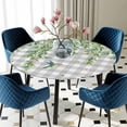 thumbnail image 5 of Elastic Fitted Round Tablecloth, Spring Plants Waterproof Stretch Table Cover for 36"-44" Tables, Watercolor Leaves Birds Flowers Gray Plaid Washable Outdoor Tablecloths for Patio, Picnic, Camping, 5 of 9