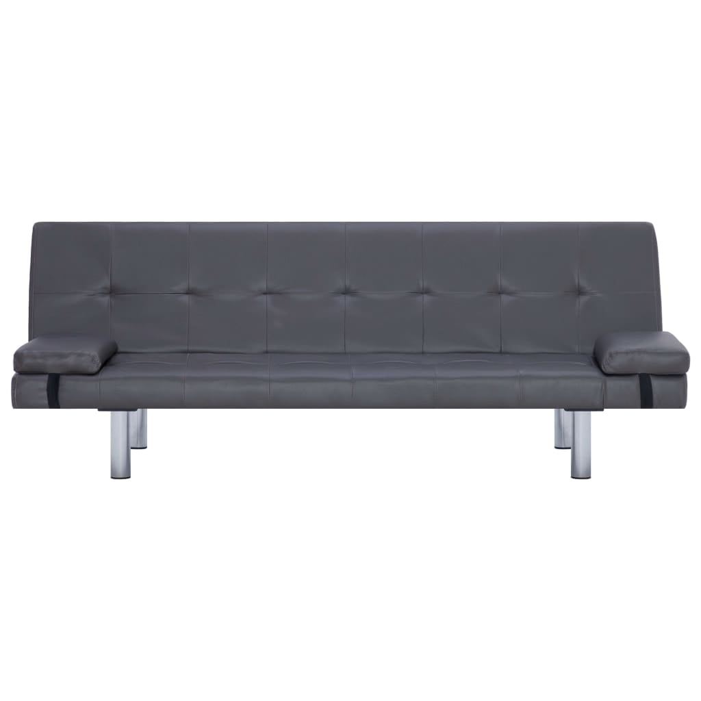 Kepooman Modern Faux Leather Convertible Sofa with 2 Pillows for Living Room Office, Gray Kepooman Modern Faux Leather Convertible Sofa with 2 Pillows for Living Room Office, Gray