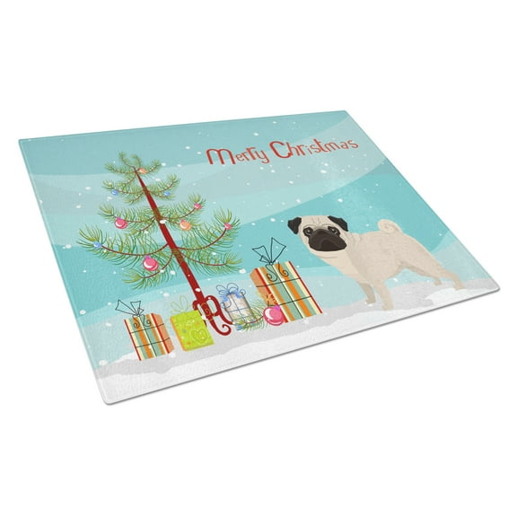 Carolines Treasures CK3557LCB Pug Christmas Tree Glass Cutting Board Large, 12H x 16W, multicolor