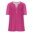 thumbnail image 6 of Dolkfu V Neck Women Summer Tops Short Sleeve Pink Loose Fitting T-Shirts Pullover Button Raglan Women Shirt 2X, 6 of 8