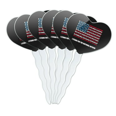 I Stand USA National Anthem Star-Spangled Banner American Flag Patriotic Heart Love Cupcake Picks Toppers Decoration Set of 6