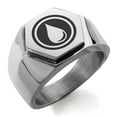 thumbnail image 1 of Stainless Steel Water Element Rune Engraved Hexagon Crest Flat Top Biker Style Polished Ring, 1 of 1