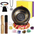 thumbnail image 1 of Cuenco Tibetano 9.5cm con Cojín Rojo, Mazo de Madera y 7 Piedras Chakras - Juego Completo para Meditación, Yoga, Reiki, Sanación Espiritual y Decoración Zen, 1 of 8