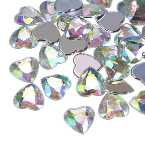 Uxcell 60 Pcs Acrylic Heart Rhinestone 15mm Flat Back Plastic Gems for Jewelry Making, White