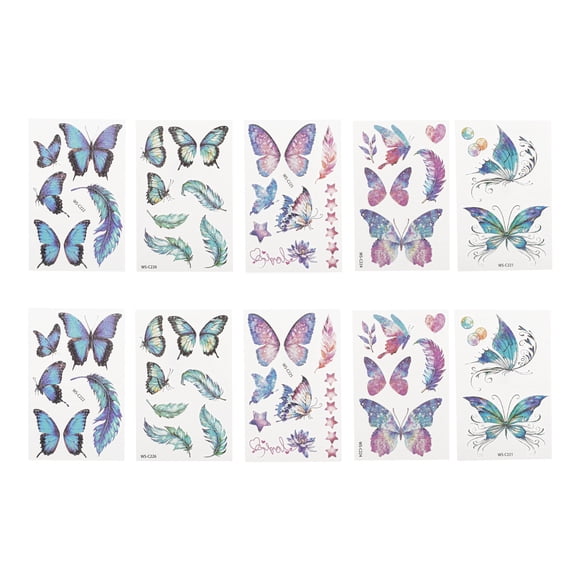 Unique Bargains 10 Pcs Realistic Temporary Tatto Colorful Fake Tattoos Blue Pink Black