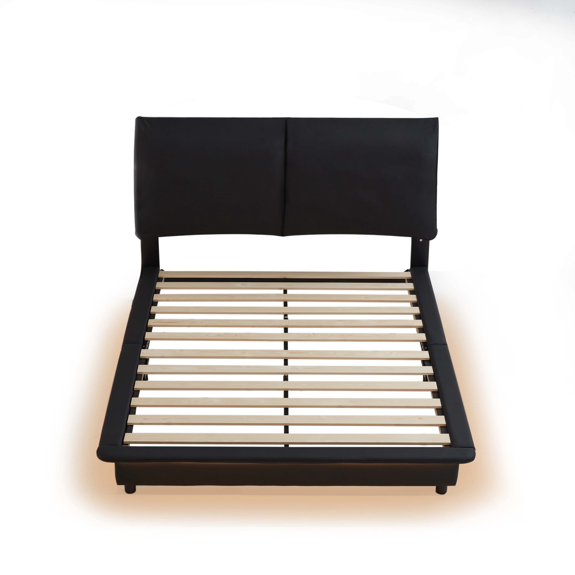 Leumius Queen Size Upholstered Platform Bed with Sensor Light & Ergonomic Design Backrests,Heavy Duty Bed Frame with Wood Slats Support,No Box Spring Needed,Black