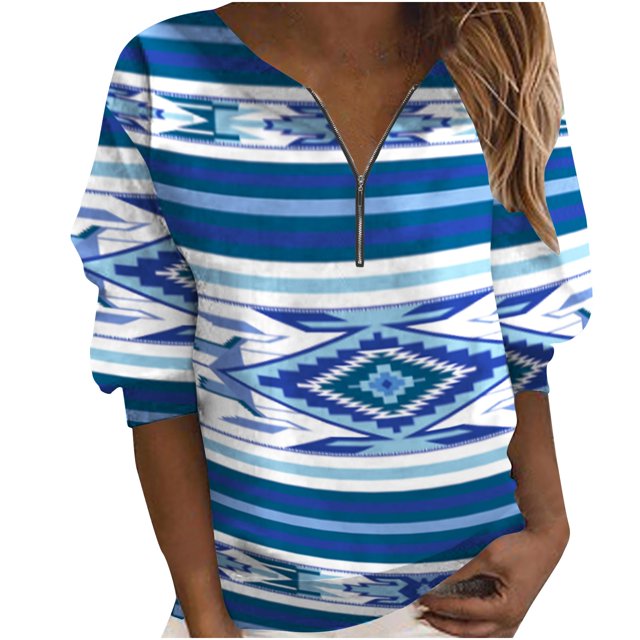 Sudadera para mujer Otoño Sudaderas Moda Impreso Camiseta suelta Blusa de manga larga Cuello en V Tops casuales Cremallera Odeerbi ODB-5