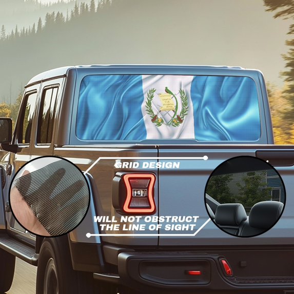 POLERO Guatemala Flag Pattern Pickup Car Window Stickers for Most Pickup Trucks, Vinyl Perforated Car Rear Windshield Sunshade with Full Windows Coverage
