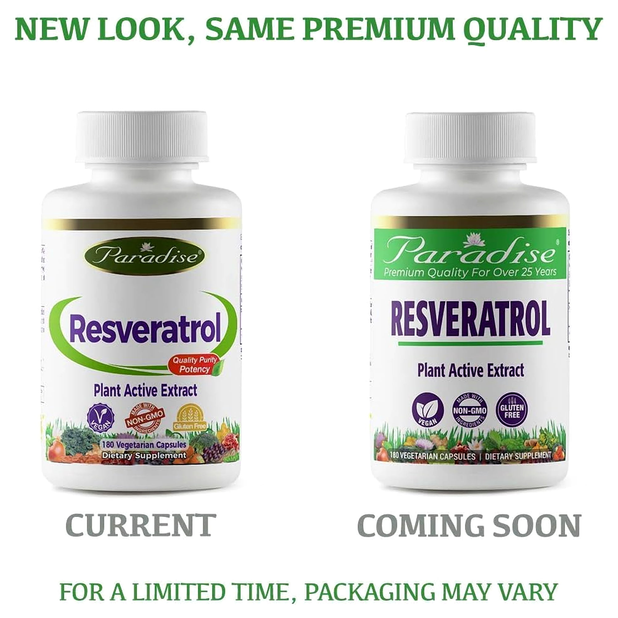 Paradise Herbs Resveratrol Premium Extract, 180 Vegetarian Capsules (100 mg per Capsule)