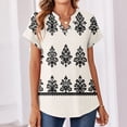 thumbnail image 4 of BOMYJESK Women's Tops Short Sleeve V Neck T Shirts Business Casual Western Ethnic Style Basic Blouses 2026 Spring Trendy Going Out Loose Fit Outfits Beige L, 4 of 7
