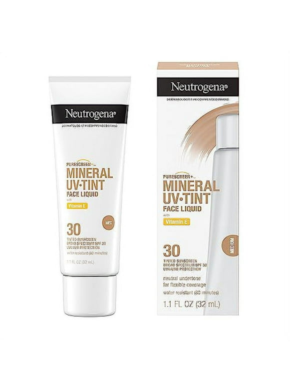 Neutrogena Purescreen+ Tinted Sunscreen for Face with SPF 30, Broad Spectrum Mineral Sunscreen with Zinc Oxide and Vitamin E, Water Resistant, Fragrance Free, Medium, 1.1 fl oz
