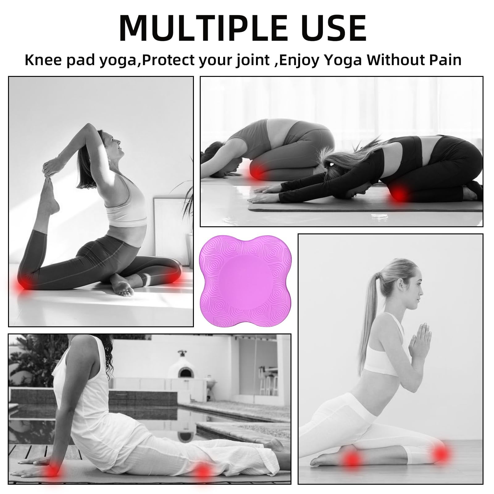 Yoga Knee Pads, Set of 4, Cushions for Knees and Elbows, Fitness, Meditation, Kneeling, Balance, Floor, Pilates (Pink Purple)