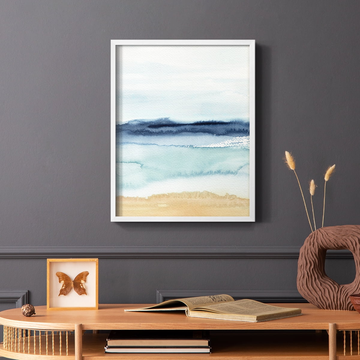 Watercolor Ocean Horizon II Framed Print in White Solid Wood 11 x 14 Framed Print