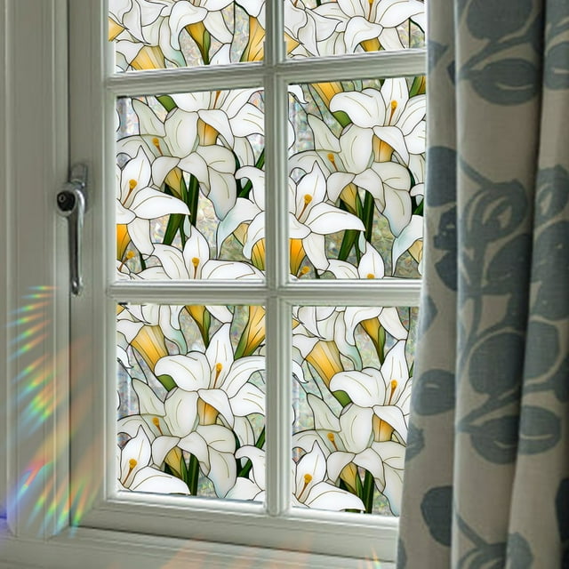 Lucoss Stained Glass Window Film, Static Cling Window Privacy Film Decorative UV Sun Blocking Non-Adhesive Glass Window Covering for Home Bathroom
