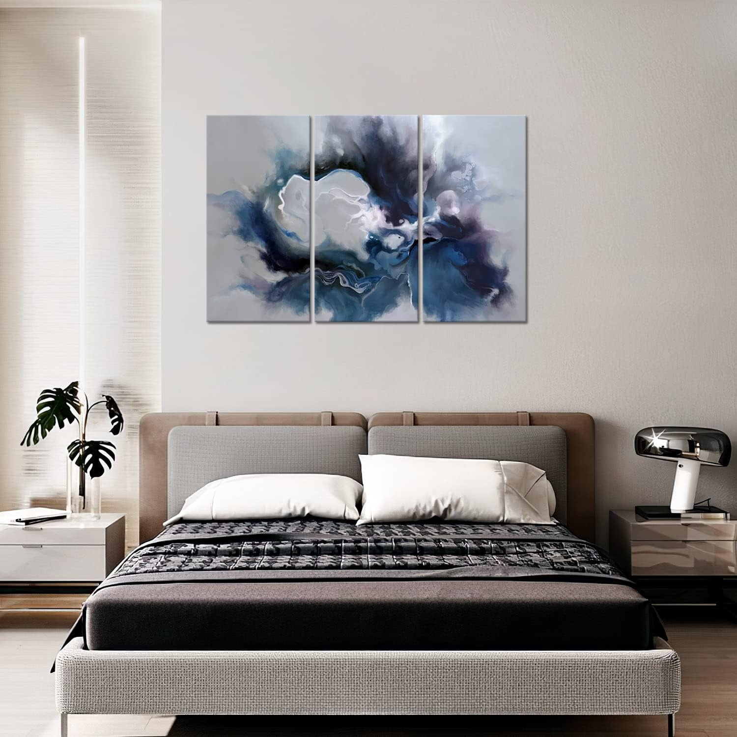 Blue and Grey Wall Art-Abstract Picture 3 Piece Canvas Print Wall Painting Modern Artwork Canvas Wall Art for Living Room Home Office Décor 12×16 inch