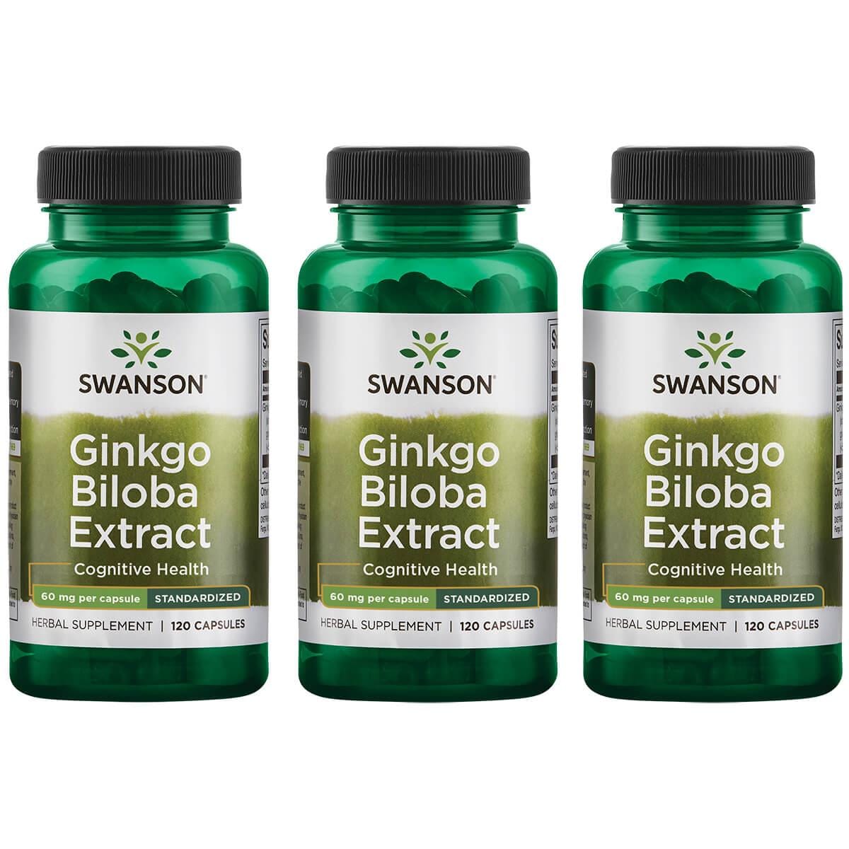 Swanson Ginkgo Biloba Extract Standardized 60 Mg 120 Caps 3 Pack 