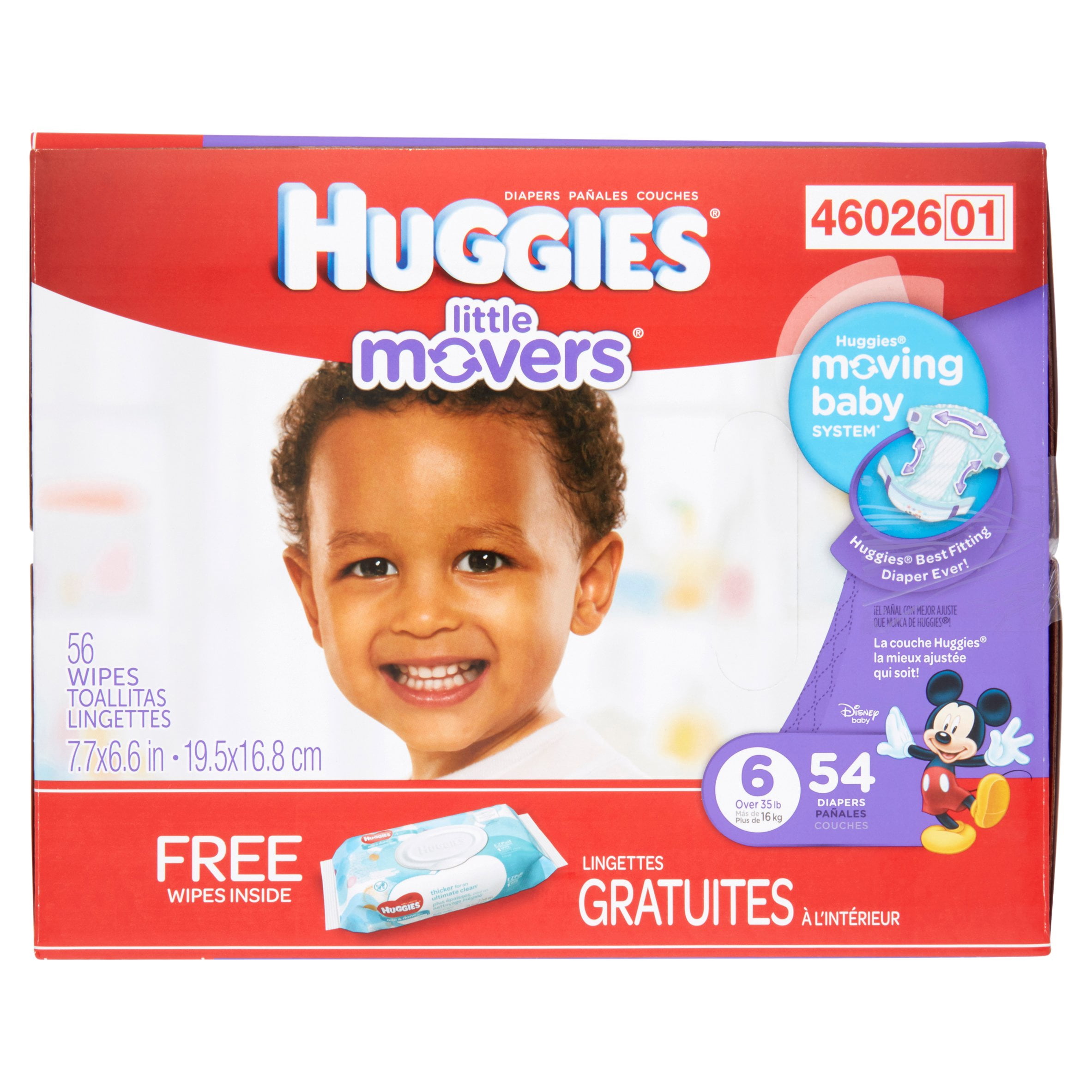 HUGGIES Little Movers Diapers Size 6, 54 Diapers + Bonus Wipes