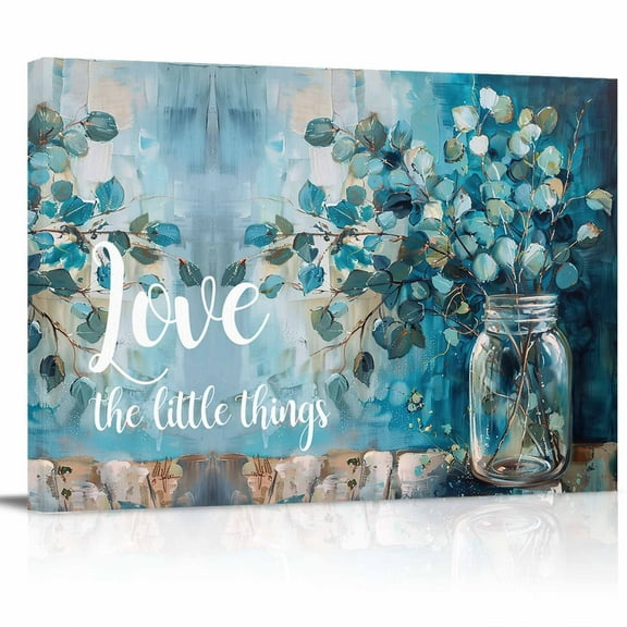 Blue Flower Bathroom Wall Art Modern Home Artwork Decor For Bathroom Ready To Hang 24x16 Inch