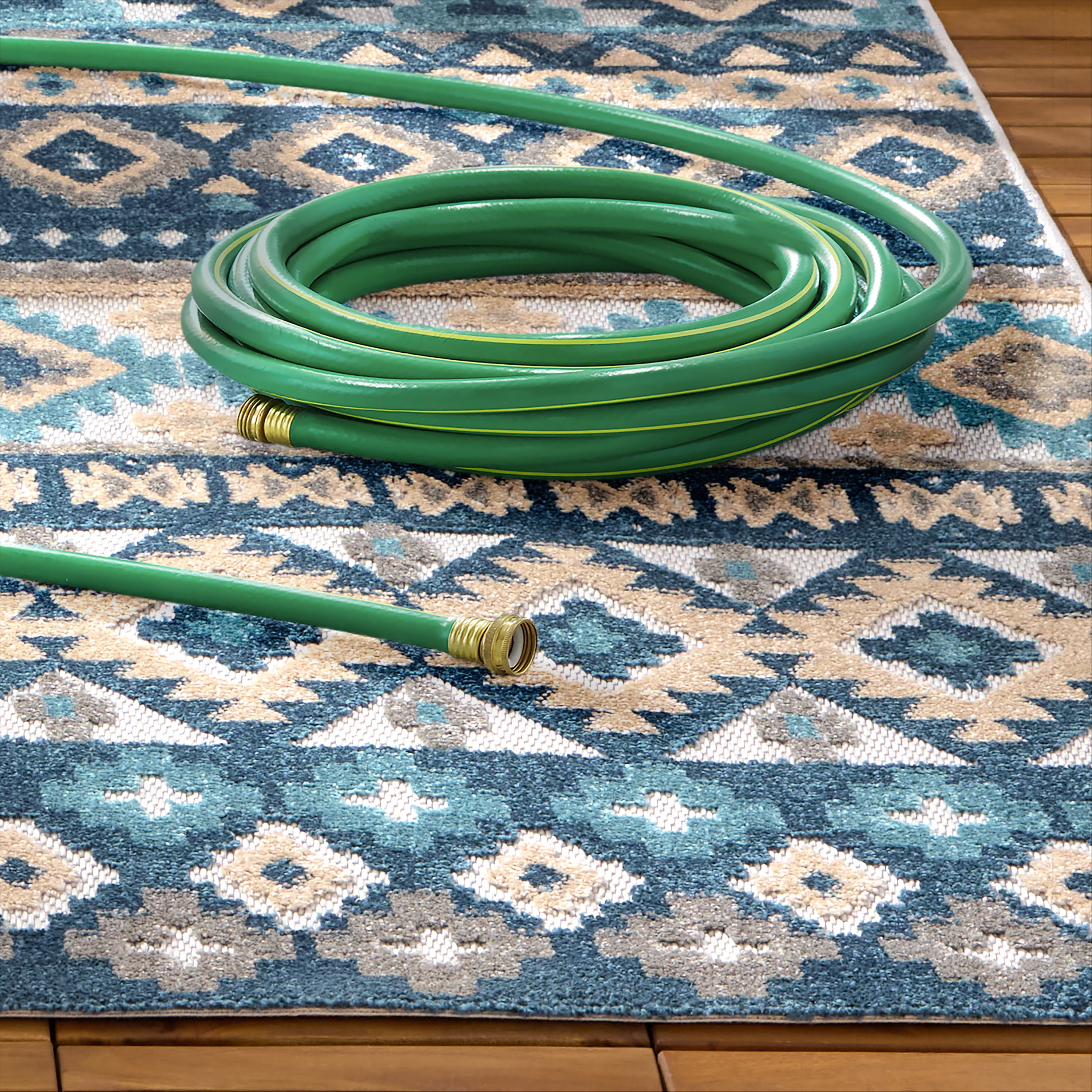 TOWN & COUNTRY EVERYDAY Dahlia Southwestern Stripe Indoor Outdoor Area Rug, UV Fade Resistant, High-Low Pile, Blue/Multi, 7'10"x10'2"