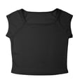 thumbnail image 4 of YaEYa Girls Crop Tops Ribbed Knit Short Sleeve Shirts Square Neck Basic Soft Slim Fitted Solid Casual Y2k Going Out Tees, 4 of 10