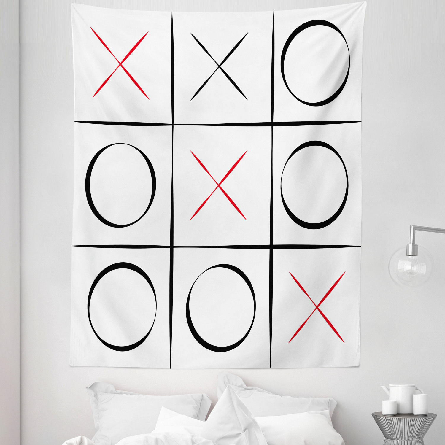 Xo Tapestry, Tic Tac Toe Simplistic Pattern Vertical Horizontal Lines
