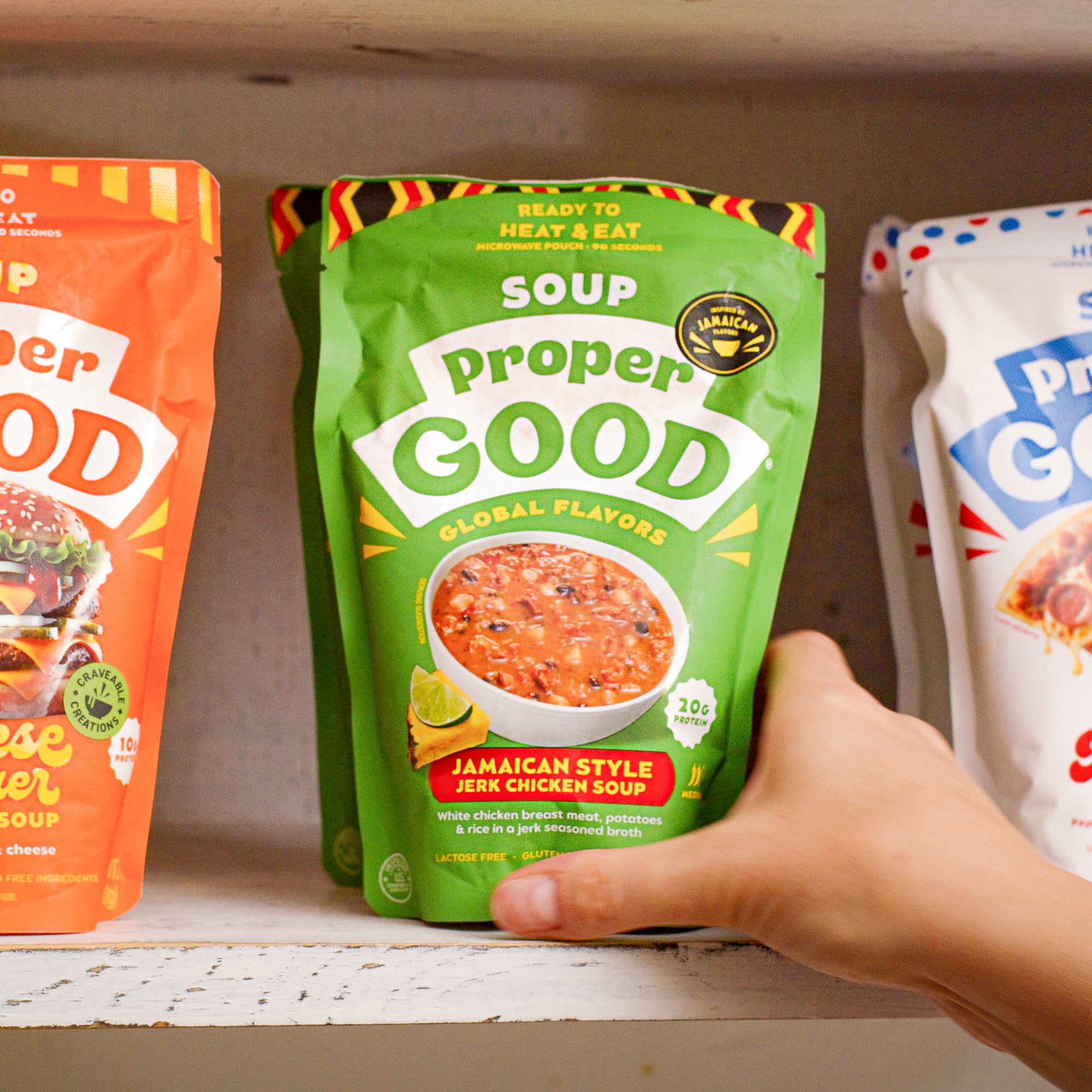 (2 pack) Proper Good Jamaican Style Jerk Chicken Soup, Ready in 90 Seconds, Shelf Stable Meal, 12 oz