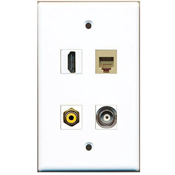 RiteAV - 1 Port HDMI 1 Port RCA Yellow 1 Port Phone RJ11 RJ12 Beige 1 Port BNC Wall Plate