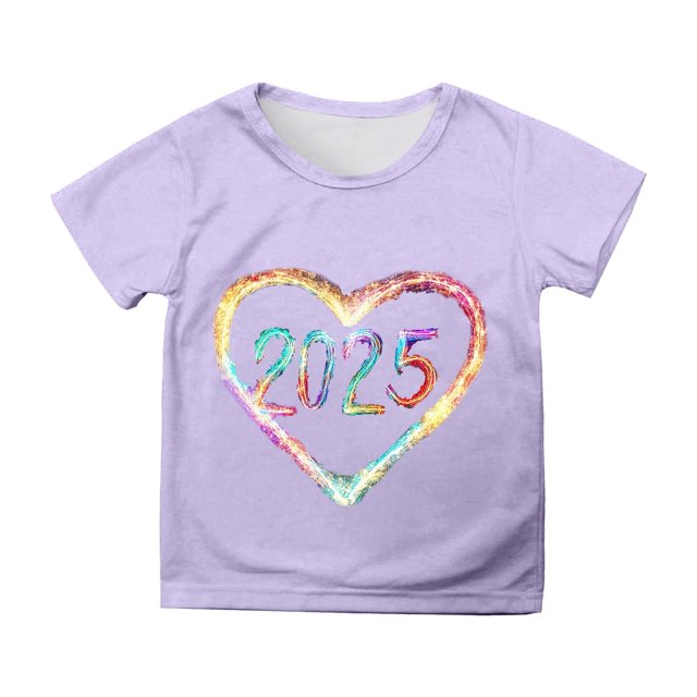 Toimothcn T-Shirts pour Filles Tout-Petits Décontracté 2025 Bonne Année Lettre Imprimée Manches Courtes Col Rond Cool Respirant Tee-Shirt Confortable Vêtements d'Été pour Filles 3-4 Ans