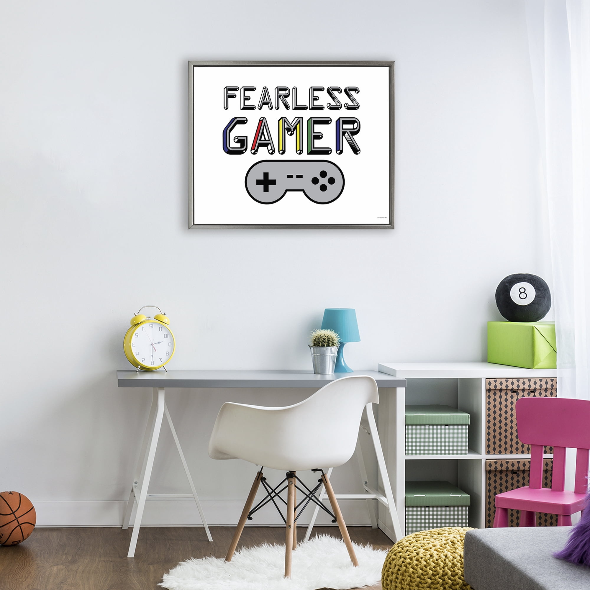 Stupell Industries Fearless Gamer Retro Gray Framed Floater Canvas Wall Art, design by Yass Naffas Designs