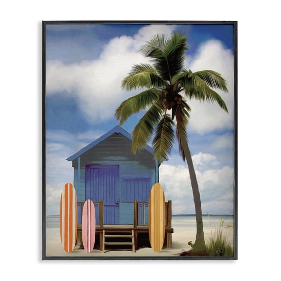 Stupell Industries Coastal Palm Overhanging Surf Shop Black Framed Giclee Art, 11 x 14, by Lisa R Dumm