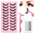 thumbnail image 1 of Dinheiro 10 pares de pestañas postizas 3D, extensiones de pestañas artificiales, pestañas postizas con clip para pestañas, pestañas rizadas en D, pestañas tenues y esponjosas para maquillaje de ojos, 1 of 7