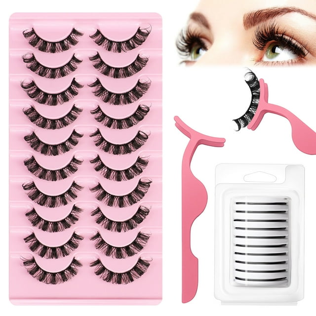 Dinheiro 10 pares de pestañas postizas 3D, extensiones de pestañas artificiales, pestañas postizas con clip para pestañas, pestañas rizadas en D, pestañas tenues y esponjosas para maquillaje de ojos