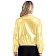 thumbnail image 2 of CHICTRY Womens Shiny Metallic Bomber Jacket Holographic Long Sleeve Zipper Front Coat Gold 3XL, 2 of 7