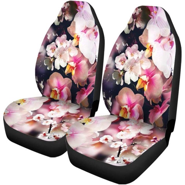 ABPHQTO Juego de 2 fundas para asientos de coche con flores, protectores universales para asientos delanteros de coche, aptos para coche, SUV, sedán, camión