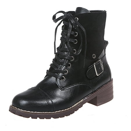 

Audeban Womens Western Cowboy Casual Boots Mid Wide Calf Chunky Mid Block Heel Shoes